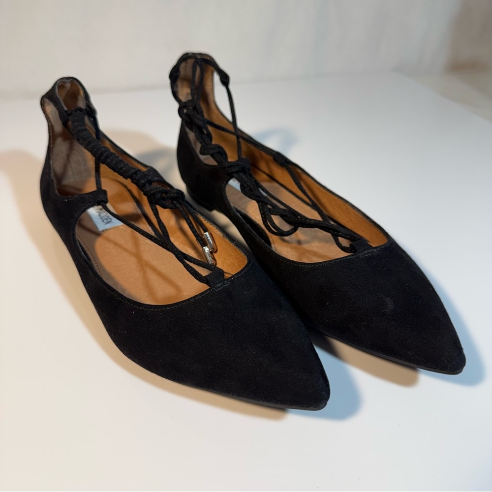 🔥 Bundle 3+ items → Get 50% OFF 🔥 Steve Madden Black Suede Lace-Up Flats Size 8